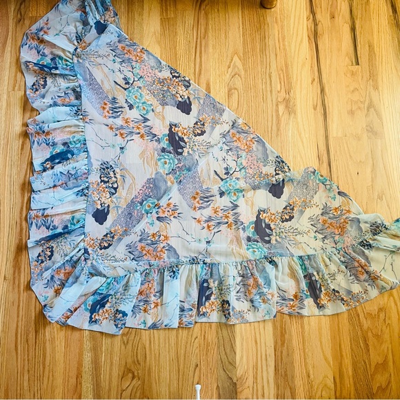 Floral Botanical Chiffon Shawl Wrap Ruffled Edge Sheer Blue/Pink/Copper - Picture 14 of 14